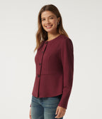 Round Neck Long Sleeve Work Blazer — Tibetan Red — view 3