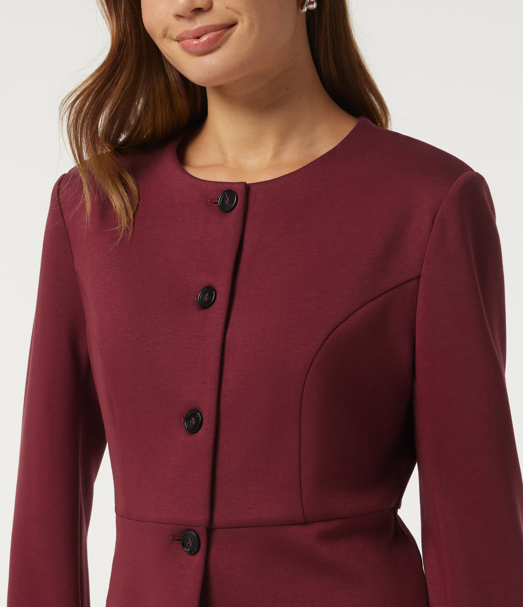 Round Neck Long Sleeve Work Blazer — Tibetan Red — view 5