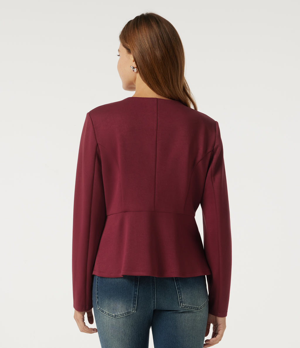 Round Neck Long Sleeve Work Blazer — Tibetan Red — view 2
