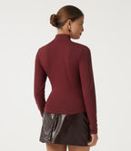 V Neck Long Sleeve Ruched Work Top — Rhubarb — view 2