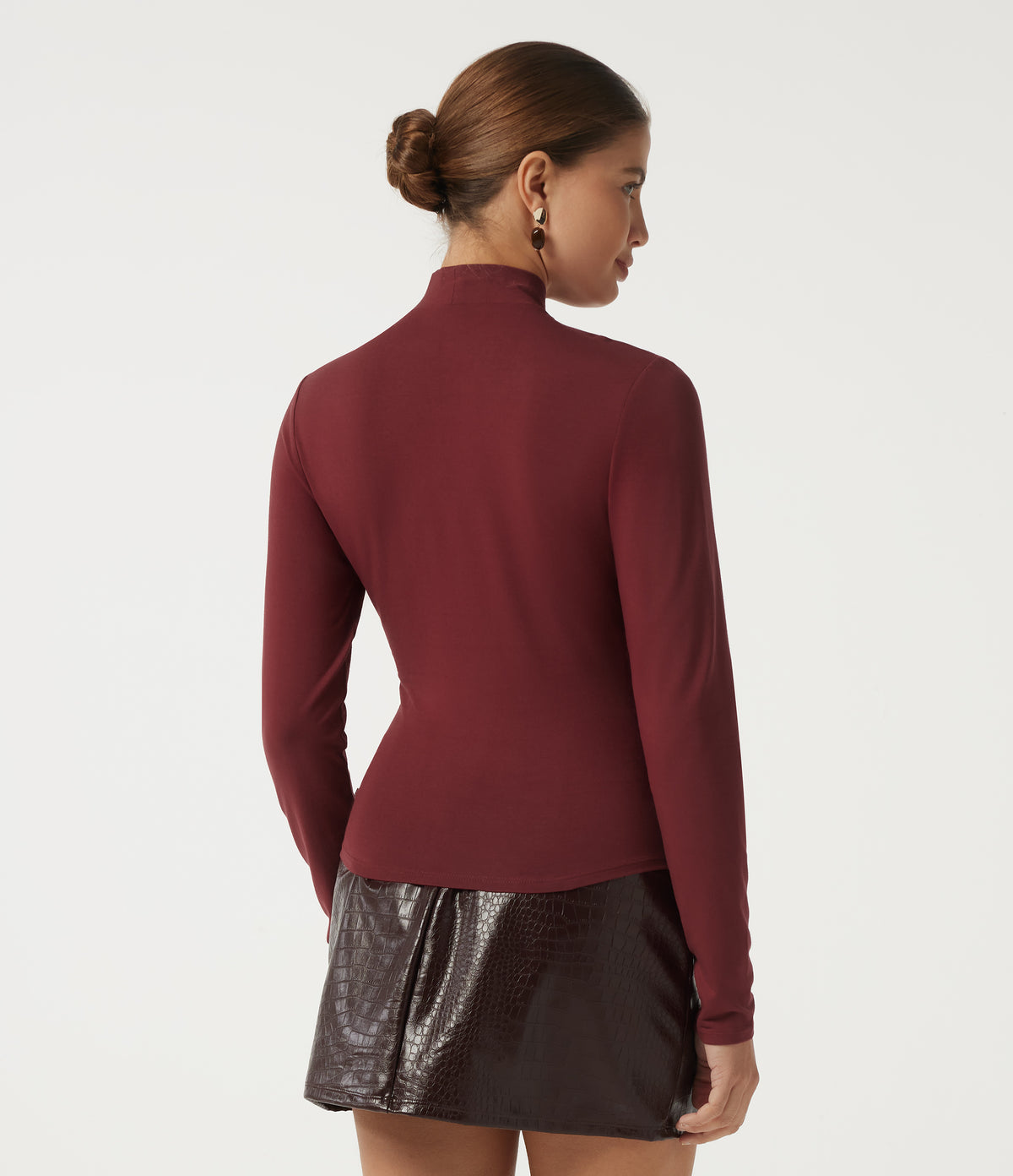 V Neck Long Sleeve Ruched Work Top — Rhubarb — view 2