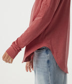 Round Neck Long Sleeve Cut Out Curved Hem Casual Top — Poinsettia Floral Yarn — view 7