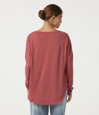 Round Neck Long Sleeve Cut Out Curved Hem Casual Top — Poinsettia Floral Yarn — view 2