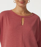 Round Neck Long Sleeve Cut Out Curved Hem Casual Top — Poinsettia Floral Yarn — view 5