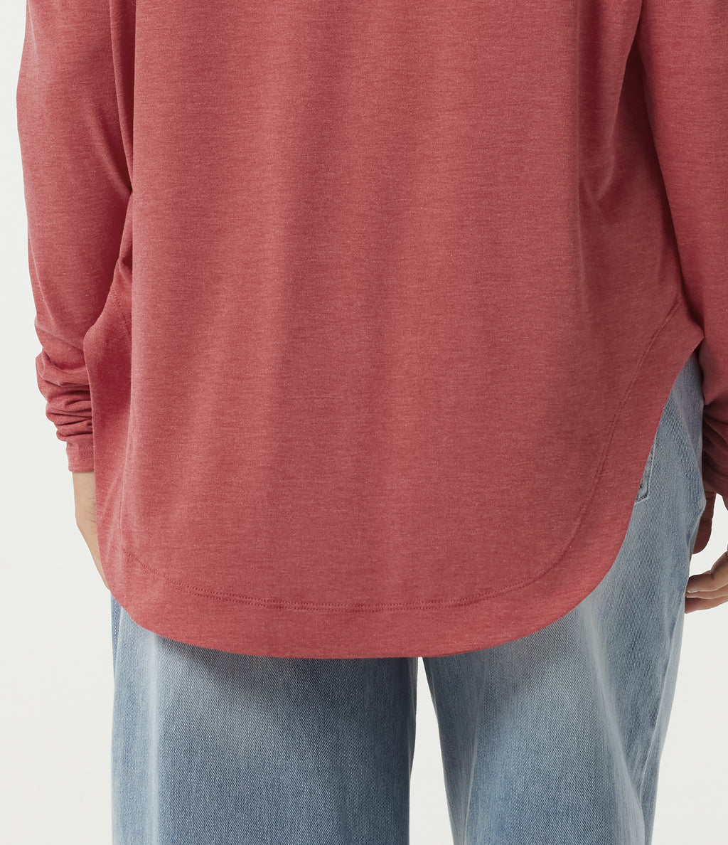 Round Neck Long Sleeve Cut Out Curved Hem Casual Top — Poinsettia Floral Yarn — view 6