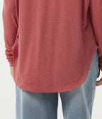 Round Neck Long Sleeve Cut Out Curved Hem Casual Top — Poinsettia Floral Yarn — view 6