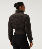 Ribbed Knit Stand Collar Long Sleeve Corduroy Casual Padded Jacket with Pockets — Seal Brown — view 2