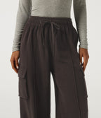 High Waisted Drawstring Baggy Corduroy Cargo Workout Trousers with Pockets — After Dark — view 4