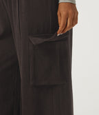 High Waisted Drawstring Baggy Corduroy Cargo Workout Trousers with Pockets — After Dark — view 5