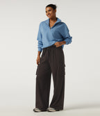 High Waisted Drawstring Baggy Corduroy Cargo Workout Trousers with Pockets — After Dark — view 6