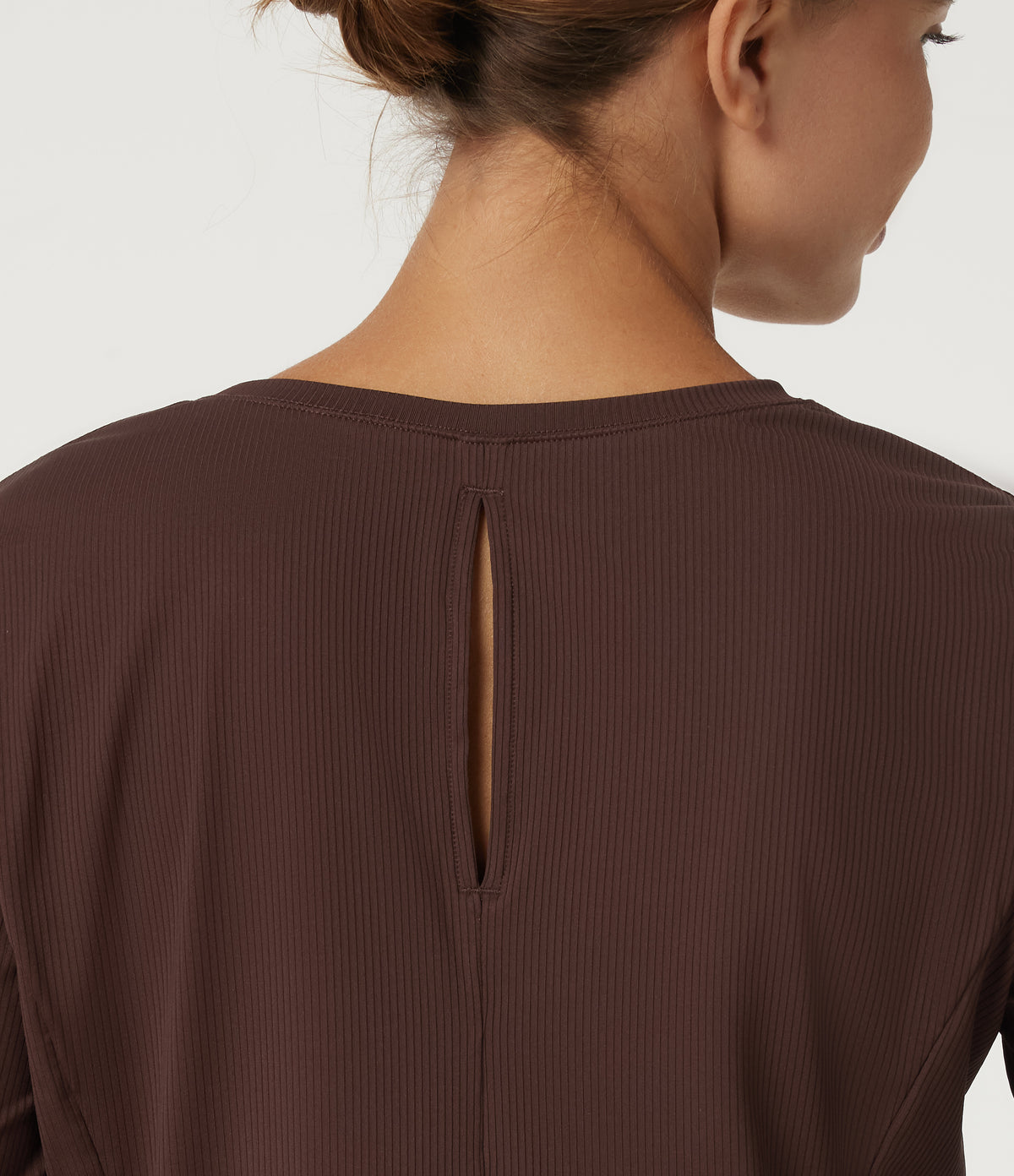 Round Neck Long Sleeve Cut Out Curved Hem InstantCool Running Sports Top — Bitter Chocolate — view 5