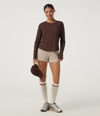 Round Neck Long Sleeve Cut Out Curved Hem InstantCool Running Sports Top — Bitter Chocolate — view 7
