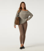 Ribbed Knit One Shoulder Long Sleeve Built-in Bra Asymmetric Lounge Top — Warm Grey Floral Velvet — view 8
