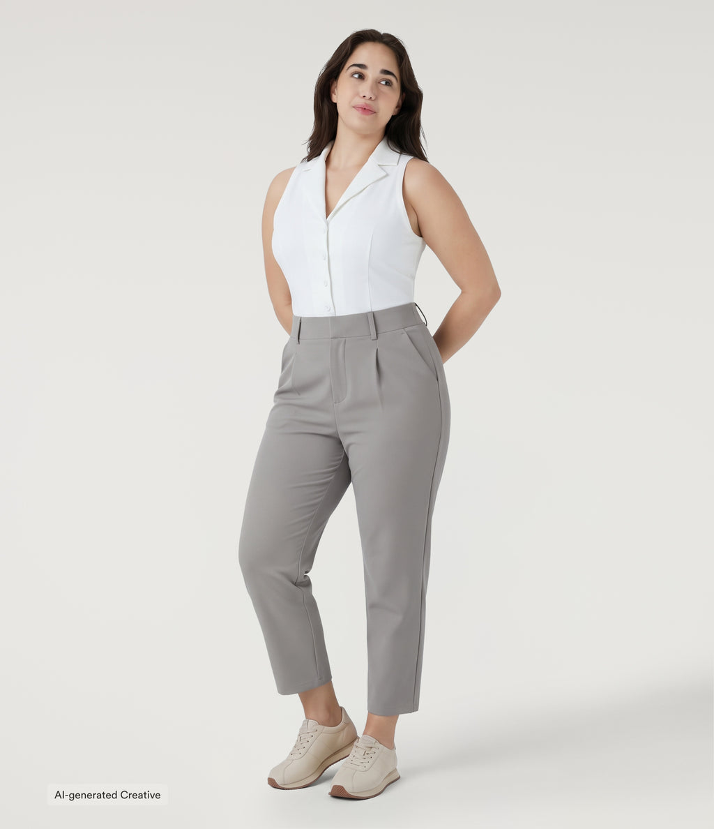Plus Size High Waisted Tapered Crepe Golf Trousers with Pockets — Paloma — view 5