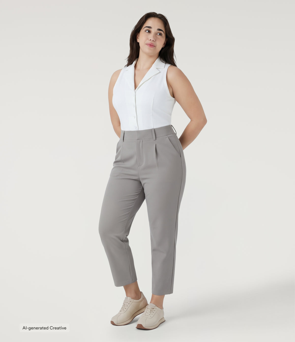 Plus Size High Waisted Tapered Crepe Golf Trousers with Pockets — Paloma — view 5