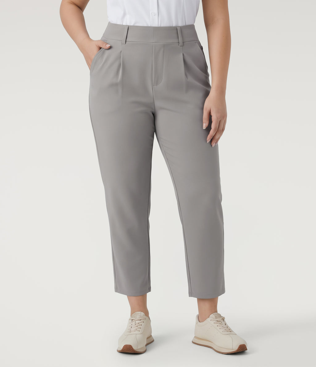 Plus Size High Waisted Tapered Crepe Golf Trousers with Pockets — Paloma — view 1