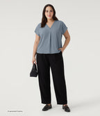 Plus Size Wrinkle Recovery V Neck Short Sleeve Work Blouse — Mountain Spring — view 6