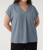 Plus Size Wrinkle Recovery V Neck Short Sleeve Work Blouse — Mountain Spring — view 5