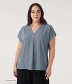 Plus Size Wrinkle Recovery V Neck Short Sleeve Work Blouse — Mountain Spring — view 4