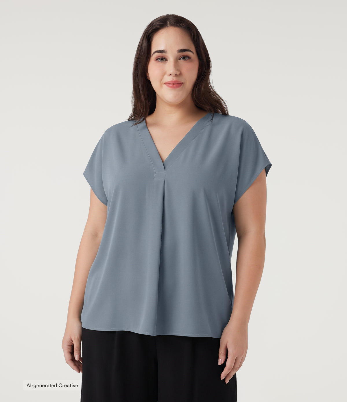 Plus Size Wrinkle Recovery V Neck Short Sleeve Work Blouse — Mountain Spring — view 4