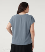 Plus Size Wrinkle Recovery V Neck Short Sleeve Work Blouse — Mountain Spring — view 2
