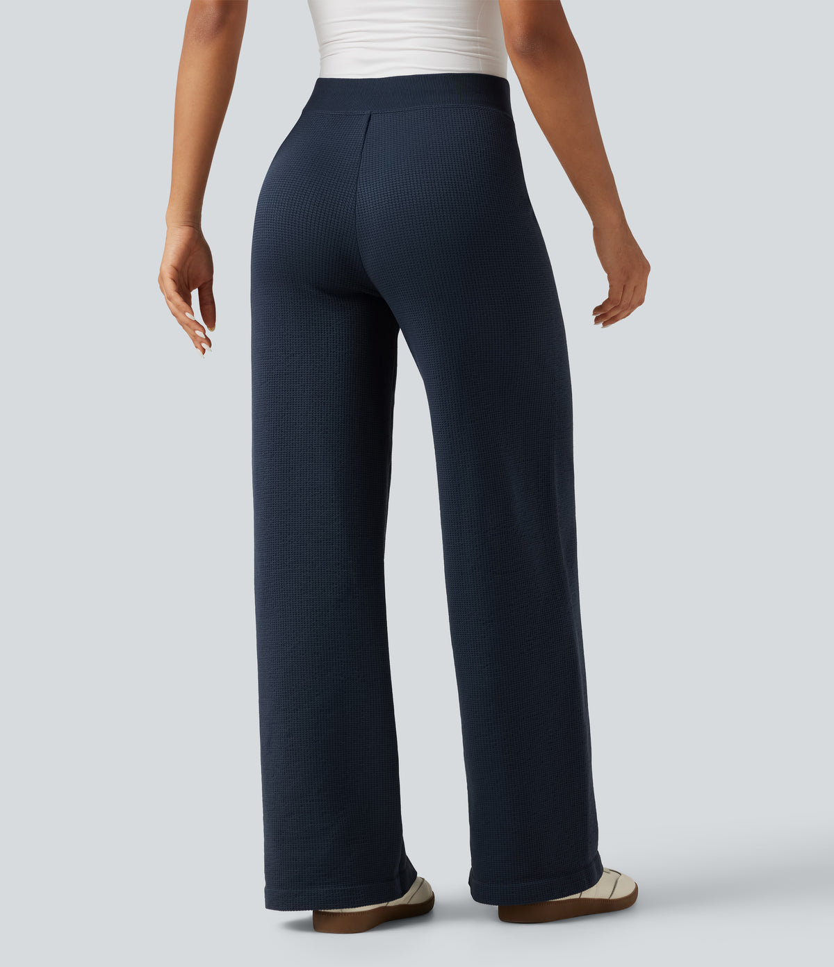 OneForm Seamless Flow Mid Rise Wide Leg Casual Trousers — Rain on Me - Midnight Blue — view 2