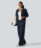 OneForm Seamless Flow Mid Rise Wide Leg Casual Trousers — Rain on Me - Midnight Blue — view 7