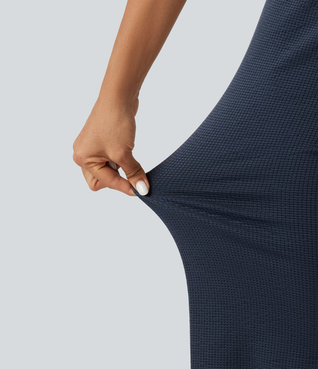 OneForm Seamless Flow Mid Rise Wide Leg Casual Trousers — Rain on Me - Midnight Blue — view 6