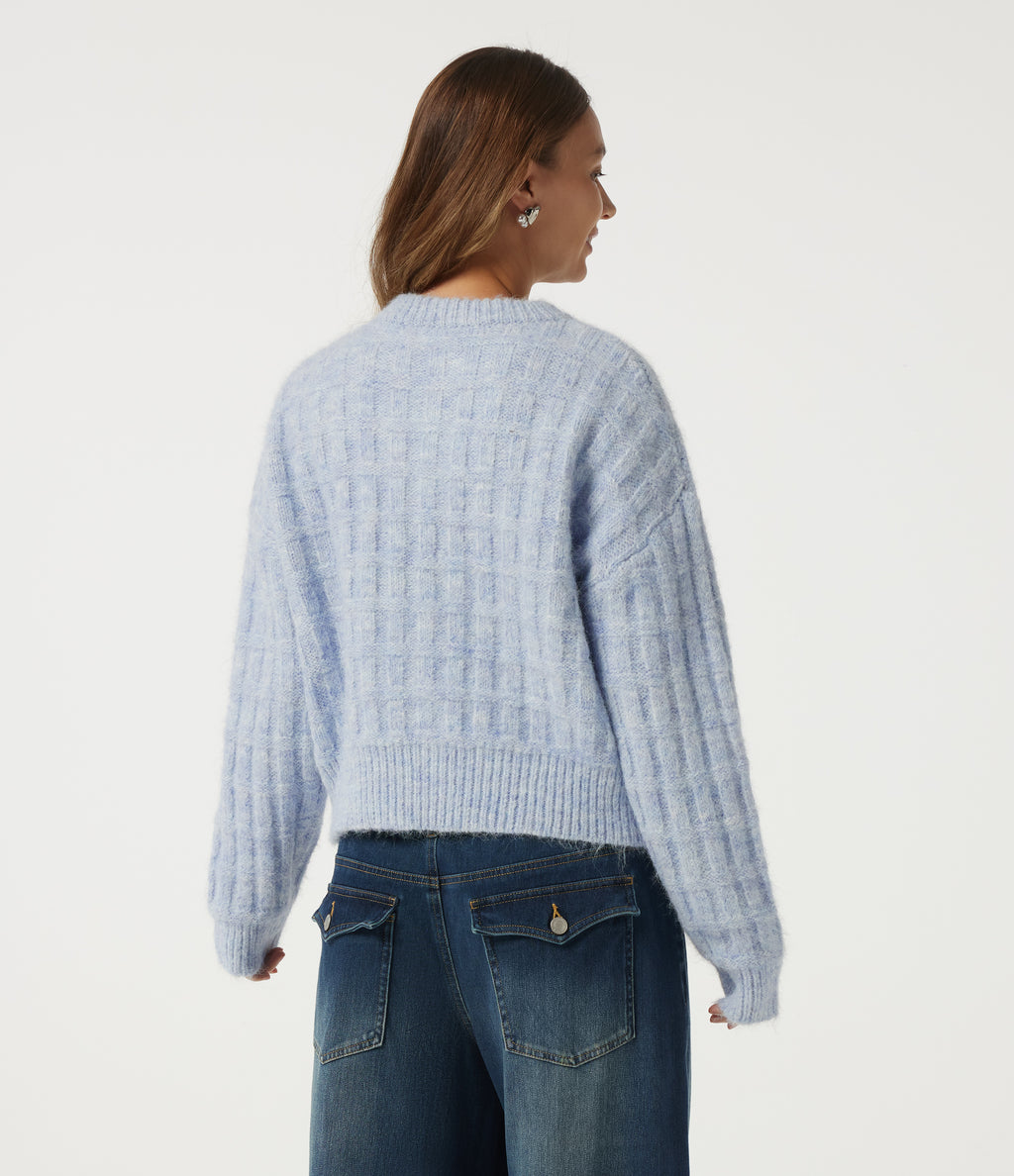 Round Neck Long Sleeve Casual Cardigan — Niagara Mist — view 2