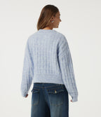 Round Neck Long Sleeve Casual Cardigan — Niagara Mist — view 2