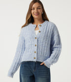Round Neck Long Sleeve Casual Cardigan — Niagara Mist — view 4
