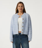 Round Neck Long Sleeve Casual Cardigan — Niagara Mist — view 1