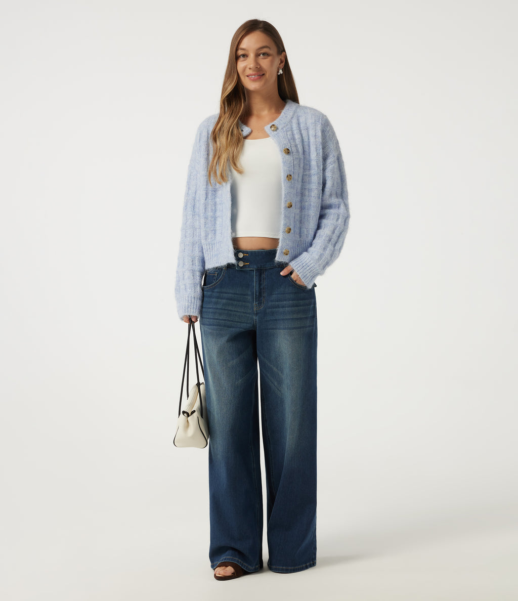 Round Neck Long Sleeve Casual Cardigan — Niagara Mist — view 6