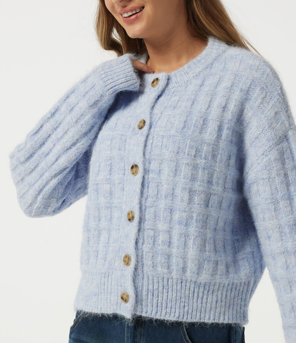 Round Neck Long Sleeve Casual Cardigan — Niagara Mist — view 5