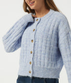 Round Neck Long Sleeve Casual Cardigan — Niagara Mist — view 5