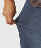 High Waisted Straight Leg Casual Jeans with Pockets — Estate Blue Denim — view 6