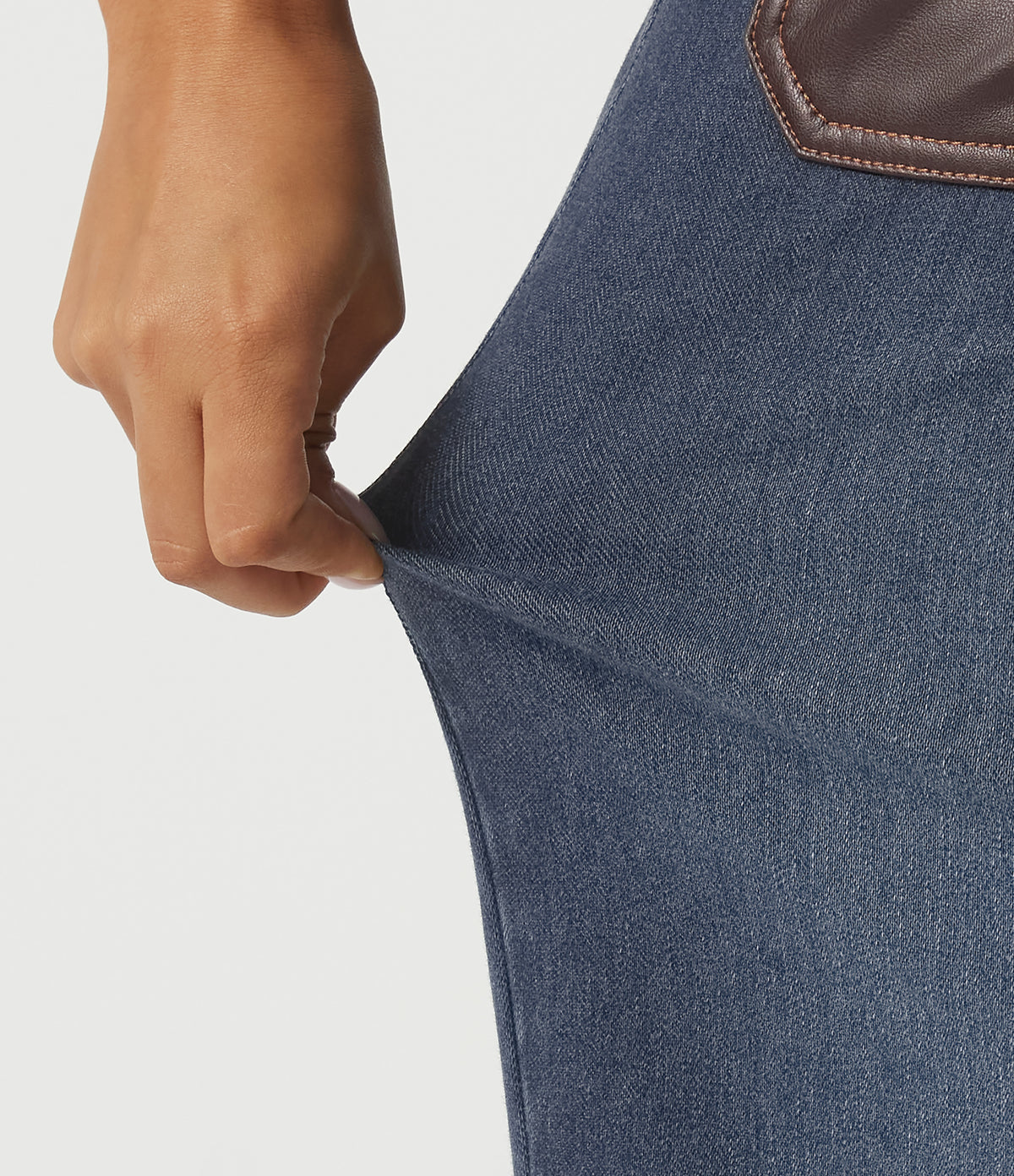 High Waisted Straight Leg Casual Jeans with Pockets — Estate Blue Denim — view 6