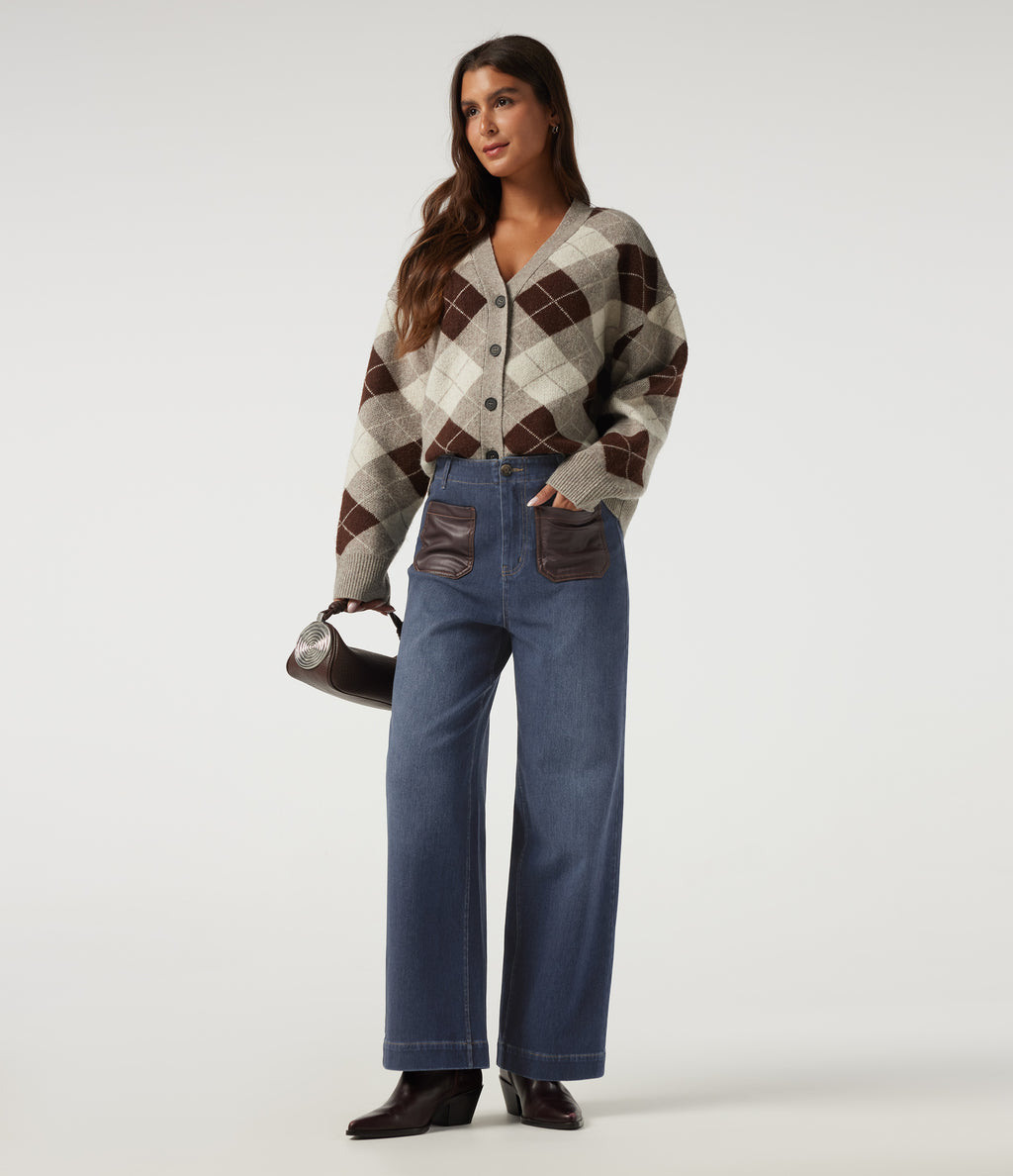 High Waisted Straight Leg Casual Jeans with Pockets — Estate Blue Denim — view 7