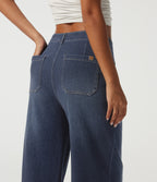 High Waisted Straight Leg Casual Jeans with Pockets — Estate Blue Denim — view 5