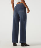 High Waisted Straight Leg Casual Jeans with Pockets — Estate Blue Denim — view 2