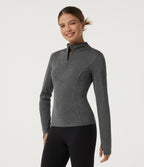Mock Neck Long Sleeve Yoga Sports Top — Dusky Charcoal — view 3