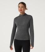 Mock Neck Long Sleeve Yoga Sports Top — Dusky Charcoal — view 4