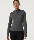 Mock Neck Long Sleeve Yoga Sports Top — Dusky Charcoal — view 1