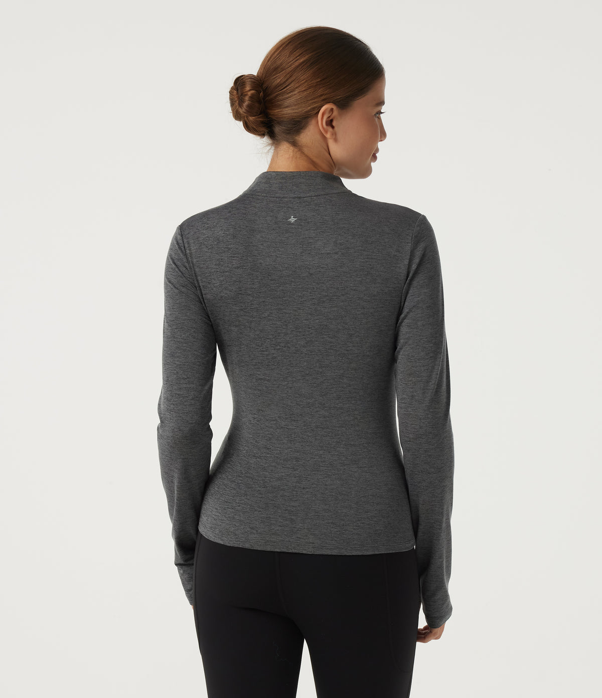 Mock Neck Long Sleeve Yoga Sports Top — Dusky Charcoal — view 2