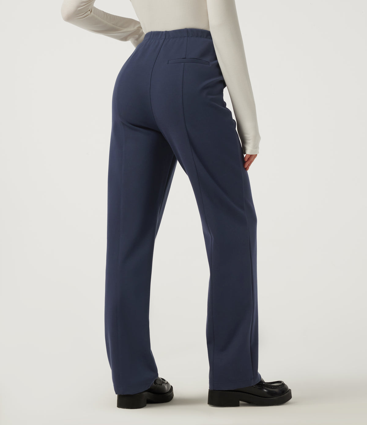 High Waisted Straight Leg Work Trousers with Pockets — Dress Blues — view 2