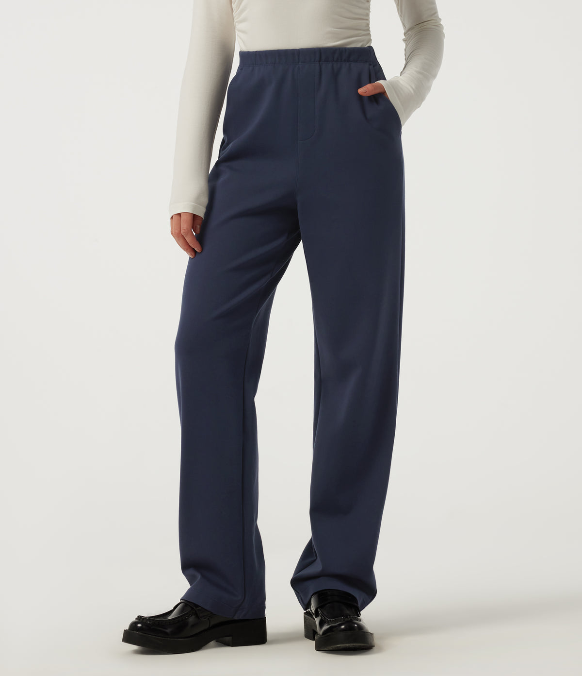 High Waisted Straight Leg Work Trousers with Pockets — Dress Blues — view 1