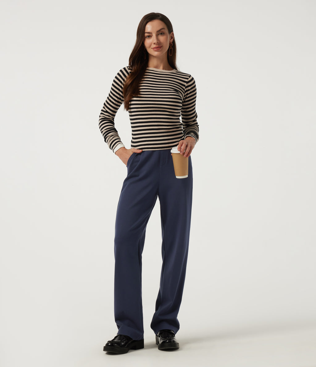 High Waisted Straight Leg Work Trousers with Pockets — Dress Blues — view 7