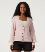 V Neck Long Sleeve Casual Cardigan — Mauve Chalk — view 1