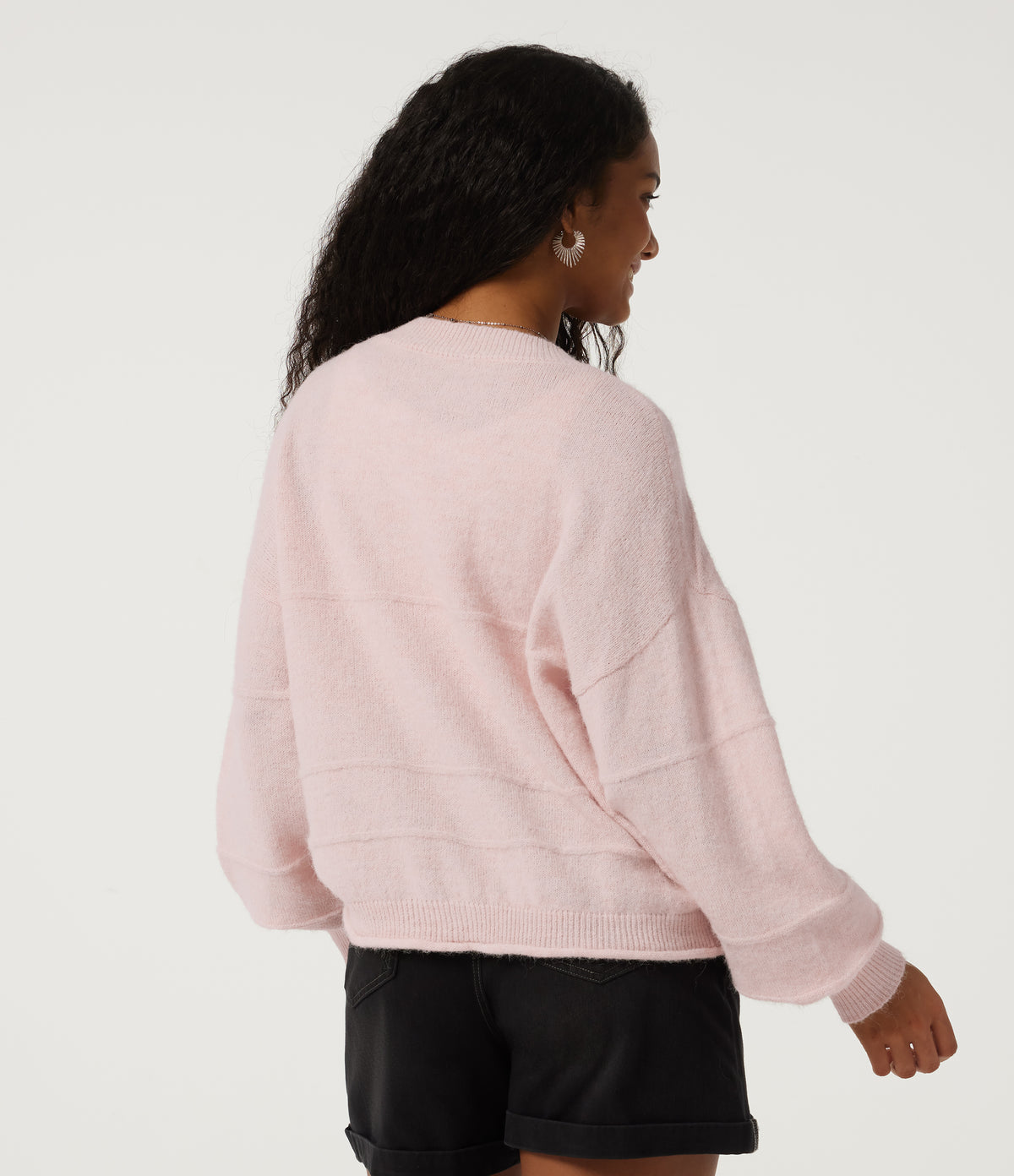 V Neck Long Sleeve Casual Cardigan — Mauve Chalk — view 2