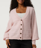 V Neck Long Sleeve Casual Cardigan — Mauve Chalk — view 5